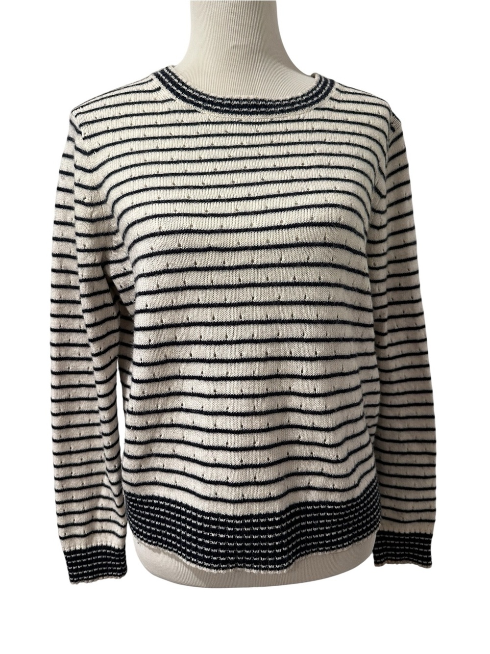 J Crew Striped Crewneck Sweater in Cream and Navy Blue